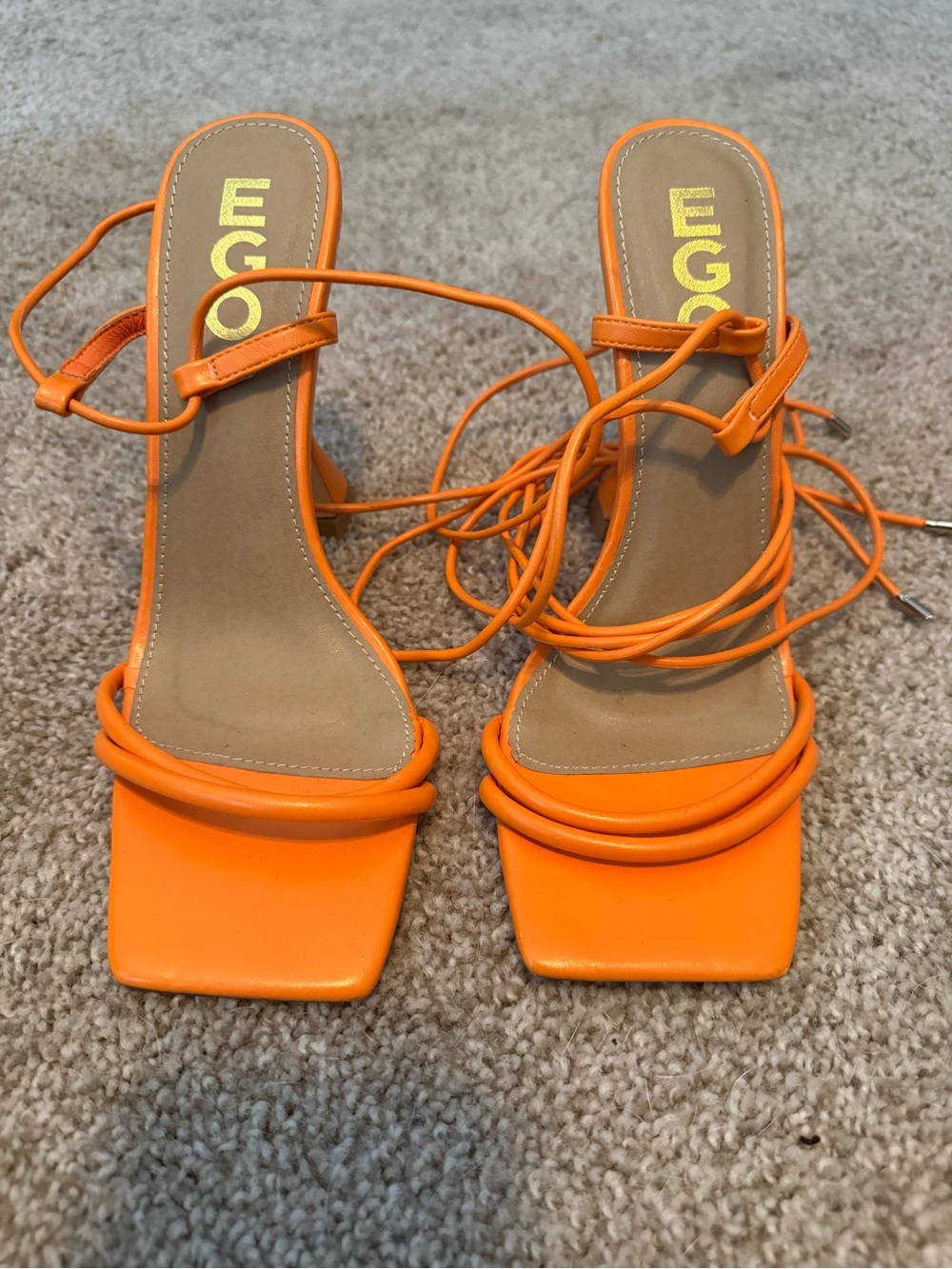 EGO Orange Square-Toe Lace-Up Heels